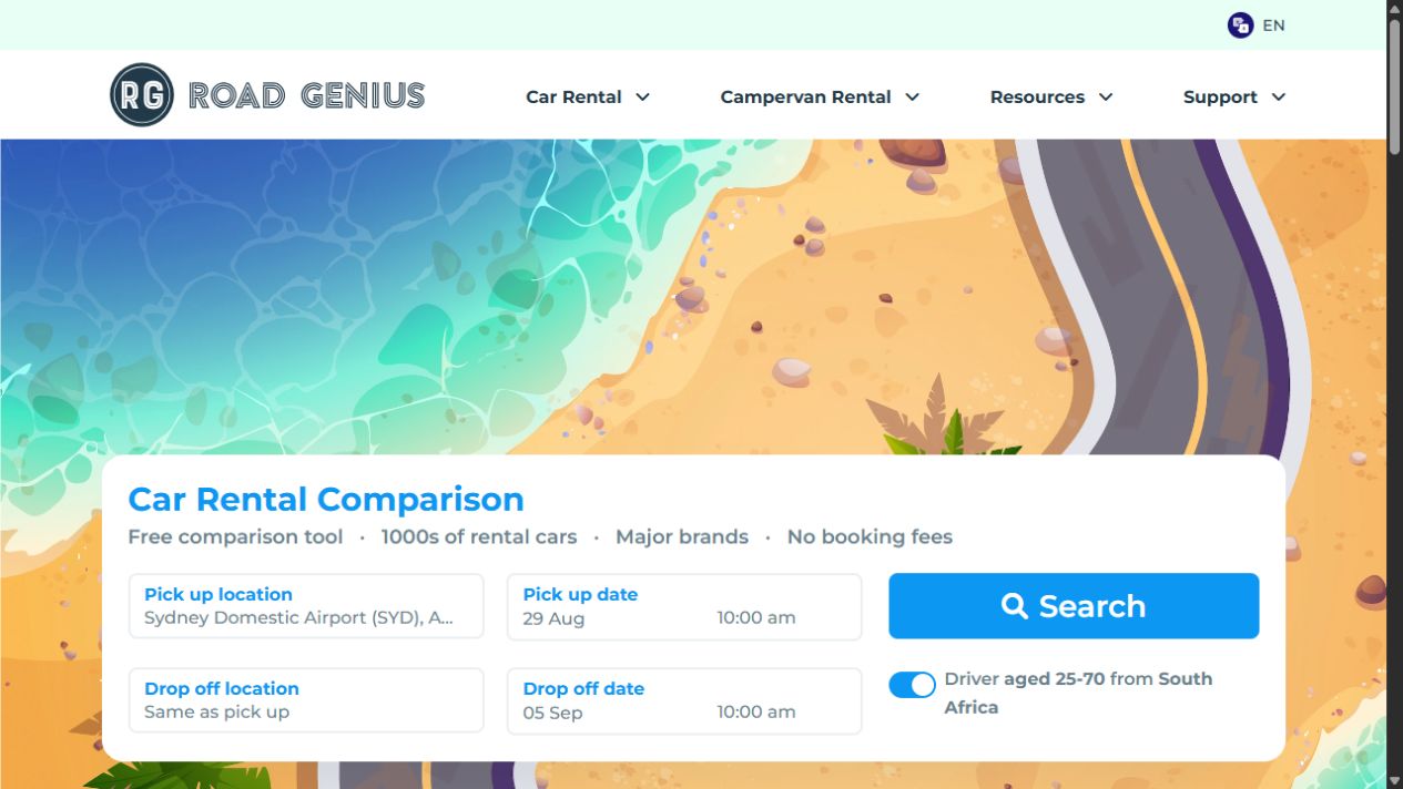 Road Genius car rental comparison website
